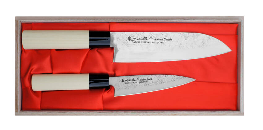 Zestaw 2 noży Santoku + Uniwersalny Satake Nashiji Natural HG8143W